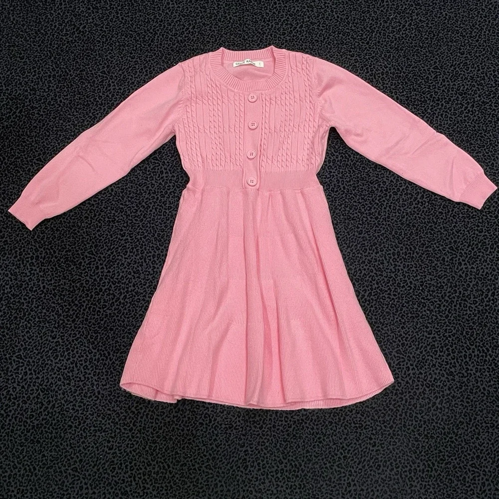 Grace Karin Girls Sweater Dress Pink Kids 7Y Soft Long Sleeves Back To School